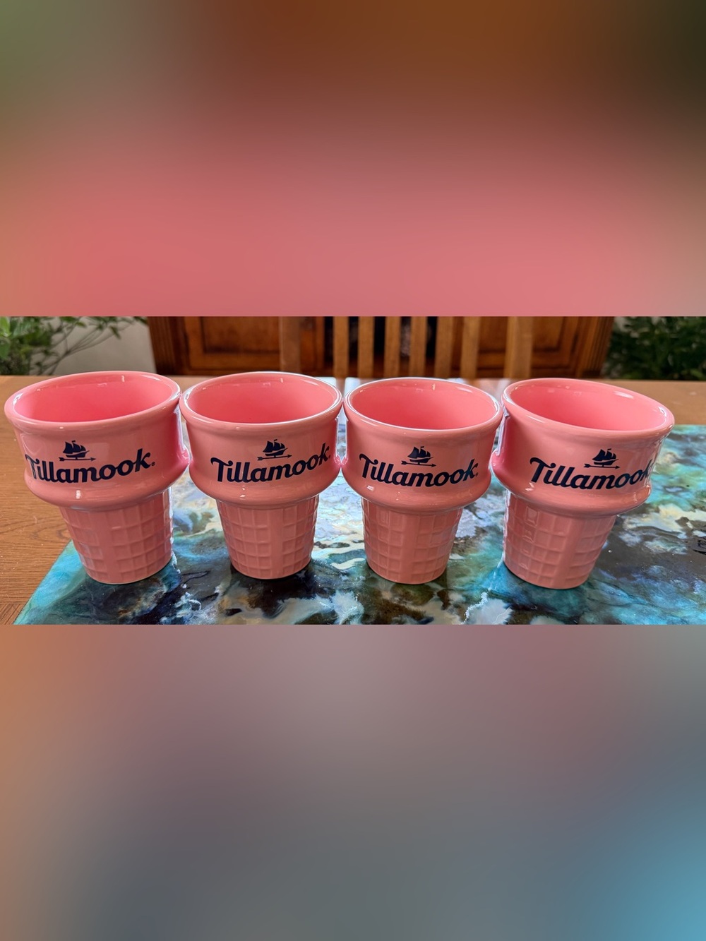 Tillamook Pink Ceramic Ice Cream Cone Cups - Set of 4 NEW “Honorary Taste Bud”
